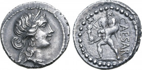 Julius Caesar AR Denarius. African mint, 47-46 BC. Diademed head of Venus to right / Aeneas advancing to left, carrying palladium and Anchises on shou...