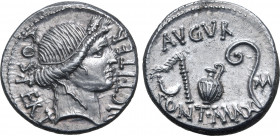 Julius Caesar AR Denarius. Uncertain mint, 46 BC. Head of Ceres to right, wearing grain-ear wreath; COS•TERT downwards behind, DICT•ITER upwards befor...