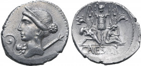 Julius Caesar AR Denarius. Military mint travelling with Caesar in Spain, 46-45 BC. Draped bust of Venus to left, wearing stephane; small Cupid at poi...