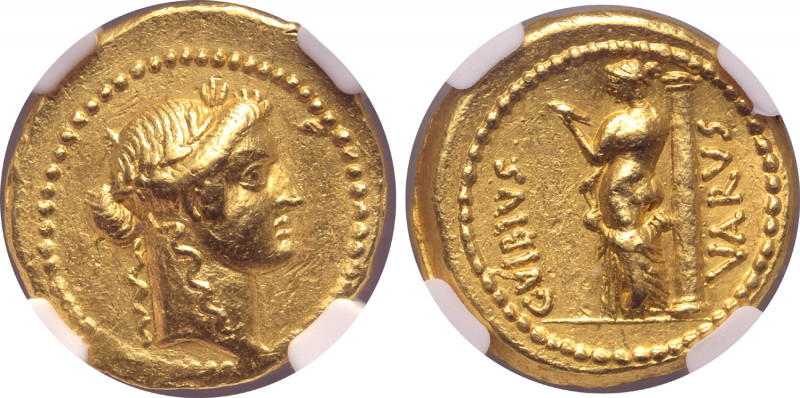 C. Vibius Varus AV Aureus. Rome, 42 BC. Laureate head of Apollo to right / Venus...