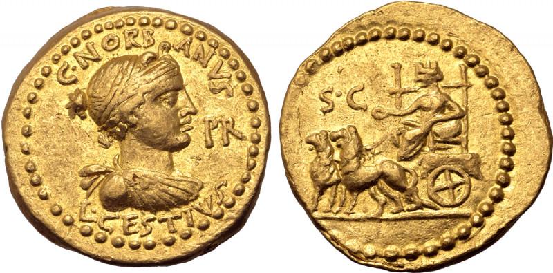 L. Cestius and C. Norbanus AV Aureus. Rome, January-April 43 BC. Draped bust of ...