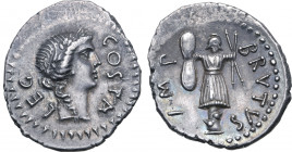 Q. Servilius Caepio (M. Junius) Brutus AR Denarius. Military mint travelling with Brutus and Cassius in Western Asia Minor or Northern Greece, 43-42 B...