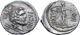 Q. Servilius Caepio (M. Junius) Brutus with P. Servilius Casca Longus AR Denarius. Military mint travelling with Brutus and Cassius in western Asia Mi...
