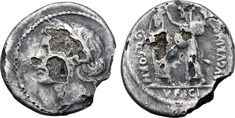 Q. Cornuficius Fourée Denarius. Uncertain North African mint (possibly Utica?), ...