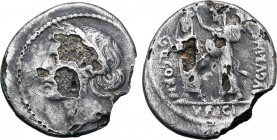 Q. Cornuficius Fourée Denarius. Uncertain North African mint (possibly Utica?), spring - early summer 42 BC. Head of Ceres to left, wearing wreath of ...