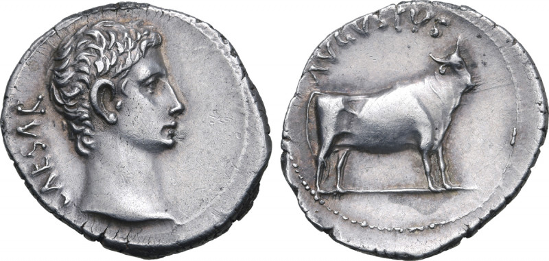 Augustus AR Denarius. Samos or Pergamum(?), 21-20 BC. CAESAR, bare head to right...