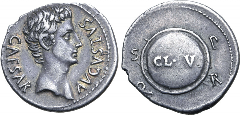 Augustus AR Denarius. Spanish mint (Colonia Caesaraugusta?), 19-18 BC. CAESAR AV...