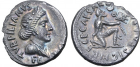 Augustus AR Denarius. Rome, 19-18 BC. P. Petronius Turpilianus, moneyer. TVRPILIANVS [III VIR] FERO[N], draped bust of Feronia to right, wearing steph...