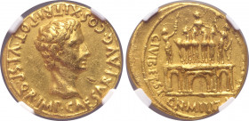 Augustus AV Aureus. Spanish mint (Colonia Patricia?), 18-16 BC. S•P•Q•R•IMP•CAESARI•AVG•COS•XI•TRI•POT•VI, bare head to right / CIVIB•ET•SIGN•MILIT•A•...