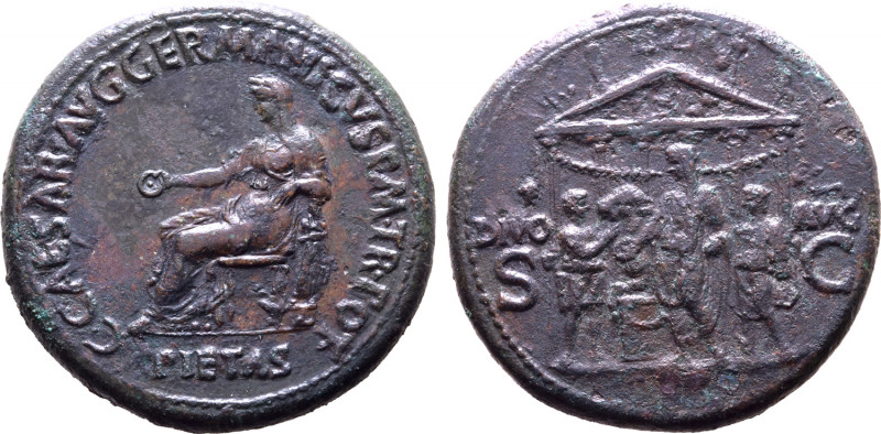 Caligula Æ Sestertius. Rome, AD 37-38. C•CAESAR•AVG•GERMANICVS•P•M TR•POT, Pieta...