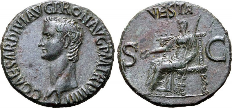 Caligula Æ As. Rome, AD 40-41. C CAESAR DIVI AVG PRON AVG P M TR P IIII P P, bar...