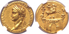 Nero Claudius Drusus (father of Claudius) AV Aureus. Lugdunum, AD 41-42. NERO CLAVDIVS DRVSVS GERMANICVS IMP, head to left, wearing oak wreath / DE ab...