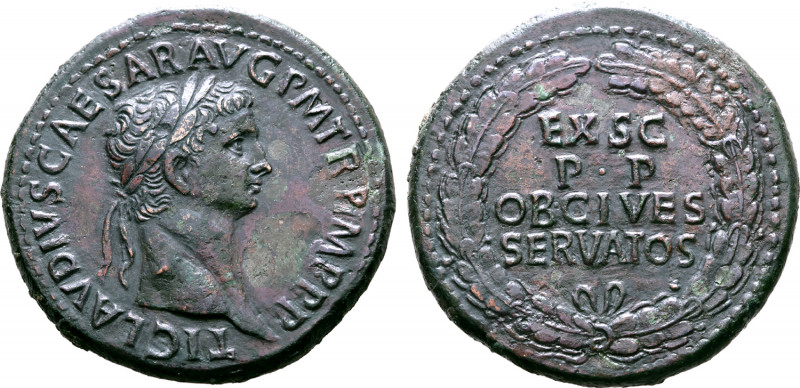 Claudius Æ Sestertius. Rome, AD 41-50. TI CLAVDIVS CAESAR AVG P M TR P IMP P P, ...