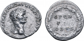 Claudius Fourrée Denarius. A contemporary imitation of the Rome mint, after AD 50-51. TI CLAVD CAESAR AVG P M TR P X P P IMP XVIII, laureate head to r...