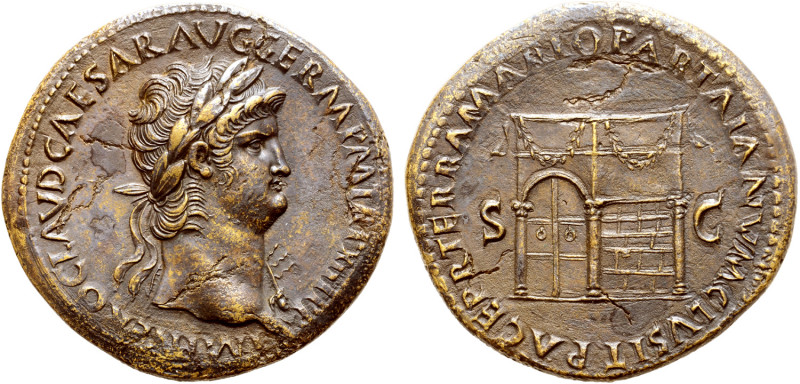 Nero Æ Sestertius. Rome, AD 67. IMP NERO CLAVD CAESAR AVG GERM P M TR P XIII P P...