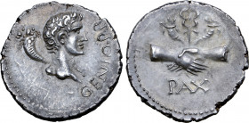 Civil War, Galba(?) AR Denarius. Uncertain mint in Spain, AD 68. GENIO P. R., bare head of Augustus as the genius of the Roman people to right, cornuc...
