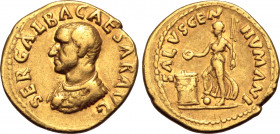 Galba AV Aureus. Rome, AD 68-69. SER GALBA CAESAR AVG, bare-headed, cuirassed bust to left, aegis on chest / SALVS GEN HVMANI, Salus standing to left,...