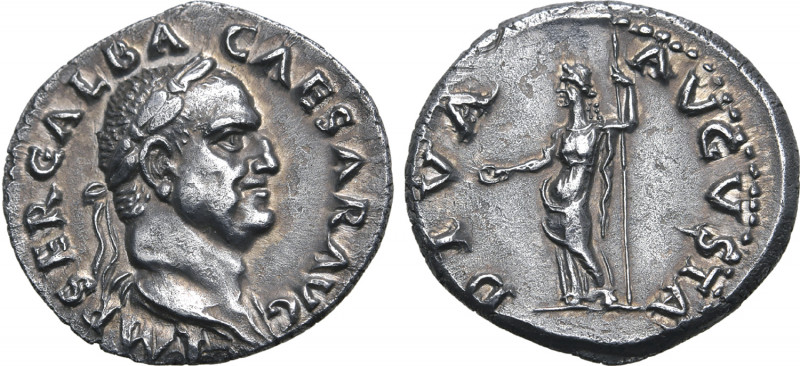 Galba AR Denarius. Rome, July AD 68 - January AD 69. IMP SER GALBA CAESAR AVG, l...
