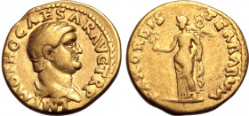 Otho AV Aureus. Rome, AD 69. IMP M OTHO CAESAR AVG TR P, bare-headed and draped bust to right / PAX ORBIS TERRARVM, Pax, draped, standing to left, hol...