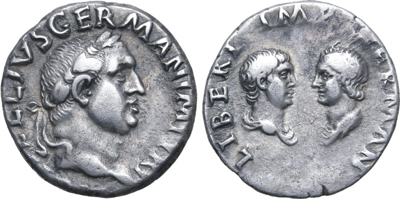 Vitellius AR Denarius. Rome, AD 69. [A VIT]ELLIUS GERMAN IMP TR P, laureate head...