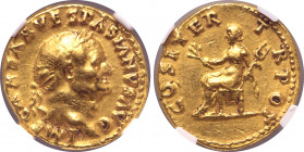 Vespasian AV Aureus. Rome, AD 70. IMP CAESAR VESPASIANVS AVG, laureate head to right / COS ITER TR POT, Pax seated to left, holding olive branch and w...