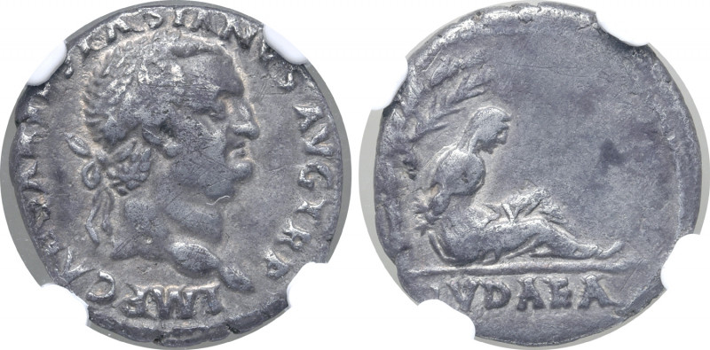 Vespasian AR Denarius. Lugdunum, AD 71. IMP CAESAR VESPASIANVS AVG TR P, laureat...