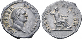 Vespasian AR Denarius. Rome, AD 74. IMP CAESAR VESP AVG, laureate head to right / PONTIF MAXIM, Emperor seated to right on curule chair, holding branc...