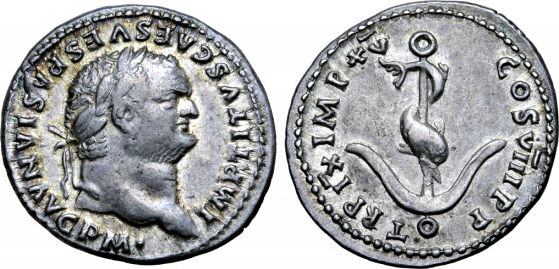 Titus AR Denarius. Rome, AD 80. IMP TITVS CAES VESPASIAN AVG P M, laureate head ...