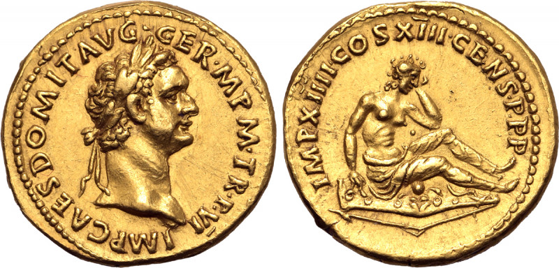 Domitian AV Aureus. Rome, AD 87. IMP CAES DOMIT AVG GERM P M TR P VI, laureate h...