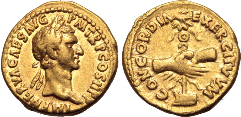 Nerva AV Aureus. Rome, AD 96. IMP NERVA CAES AVG P M TR P COS II P P, laureate h...