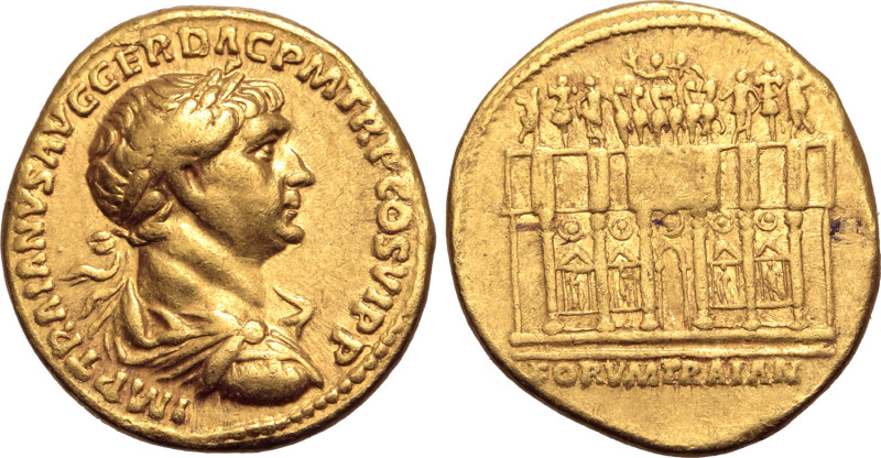 Trajan AV Aureus. Rome, AD 112-113. IMP TRAIANVS AVG GER DAC P M TR P COS VI P P...