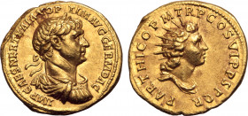 Trajan AV Aureus. Rome, AD 116-117. IMP CAES NER TRAIAN OPTIM AVG GERM DAC, laureate, draped and cuirassed bust to right / PARTHICO P M TR P COS VI P ...