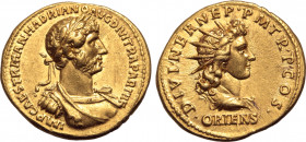 Hadrian AV Aureus. Rome, AD 117. IMP CAES TRAIAN HADRIANO AVG DIVI TRA PARTH F, laureate and cuirassed bust to right, wearing balteus strap / DIVI NER...