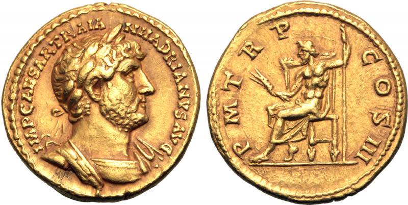 Hadrian AV Aureus. Rome, AD 121-123. IMP CAESAR TRAIAN HADRIANVS AVG, laureate a...