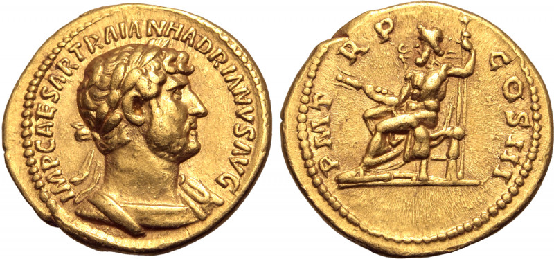 Hadrian AV Aureus. Rome, AD 121-123. IMP CAESAR TRAIAN HADRIANVS AVG, laureate a...