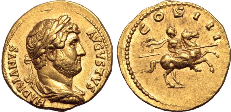 Hadrian AV Aureus. Rome, AD 125-127. HADRIANVS AVGVSTVS, laureate, draped and cu...