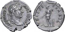 Hadrian AR Denarius. Rome, AD 133-135. HADRIANVS AVG COS III P P, laureate head to right / TELLVS STABIL, Tellus standing to left, holding plough and ...