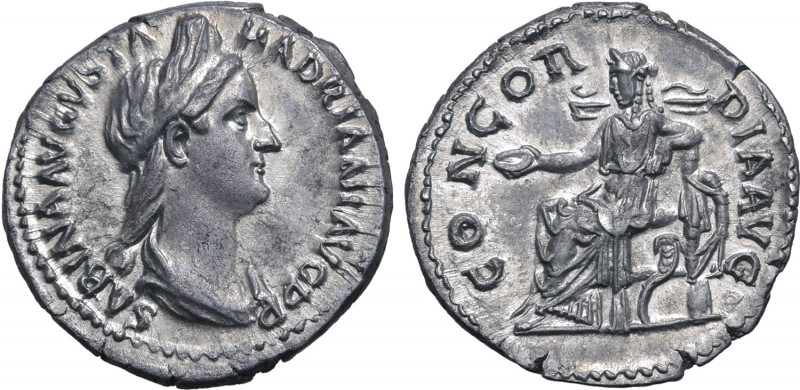 Sabina (wife of Hadrian) AR Denarius. Rome, AD 130-133. SABINA AVGVSTA HADRIANI ...