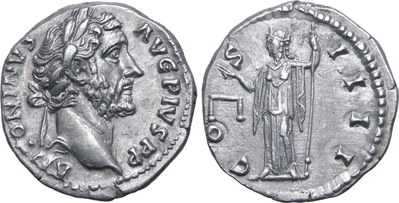 Antoninus Pius AR Denarius. Rome, AD 145-161. ANTONINVS AVG PIVS P P, laureate h...