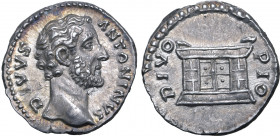 Divus Antoninus Pius AR Denarius. Rome, after AD 161. DIVVS ANTONINVS, bare head to right / DIVO PIO, square altar with double doors. RIC III 441 (Aur...