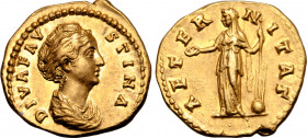 Diva Faustina I (wife of A. Pius) AV Aureus. Rome, AD 141-161. DIVA FAVSTINA, draped bust to right / AETERNITAS, Fortuna, veiled and draped, standing ...