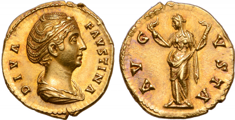 Diva Faustina I (wife of A. Pius) AV Aureus. Rome, AD 141-161. DIVA FAVSTINA, di...