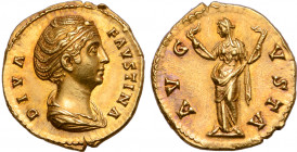 Diva Faustina I (wife of A. Pius) AV Aureus. Rome, AD 141-161. DIVA FAVSTINA, diademed and draped bust to right / AVGVSTA, Ceres standing facing, veil...