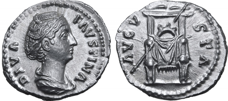 Diva Faustina I (wife of A. Pius) AR Denarius. Rome, AD 141-161. DIVA FAVSTINA, ...