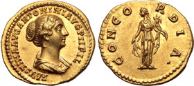 Faustina II (daughter of A. Pius) AV Aureus. Rome, AD 145-161. FAVSTINA AVG ANTONINI AVG PII FIL, draped bust to right / CONCORDIA, Concordia standing...