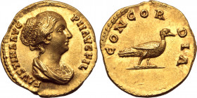 Faustina II (daughter of A. Pius) AV Aureus. Rome, AD 145-161. FAVSTINA AVG PII AVG FIL, draped bust to right / CONCORDIA, dove standing to right. RIC...