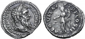 Pertinax AR Denarius. Rome, AD 193. IMP CAES P HELV PERTIN AVG, laureate head to right / AEQVIT AVG TR P COS II, Aequitas standing to left, holding sc...