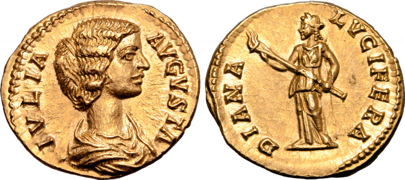 Julia Domna (wife of S. Severus) AV Aureus. Rome, AD 196. IVLIA AVGVSTA, draped ...