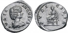Julia Domna (wife of S. Severus) AR Denarius. Rome, AD 196-211. IVLIA AVGVSTA, draped bust to right / PVDICITIA, Pudicitia seated to left, resting rig...