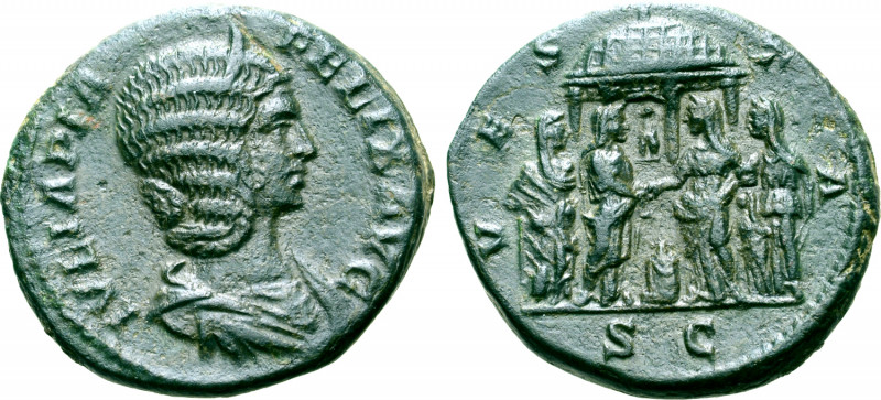 Julia Domna (mother of Caracalla) Æ As. Rome, AD 214. IVLIA PIA FELIX AVG, diade...